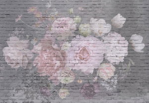 Fotobehang - Bakstenen met bloemen (2)