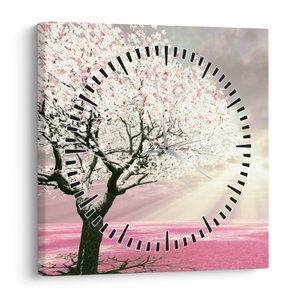 Schilderij - Boom, roos (met klok) (V020058V3030C)