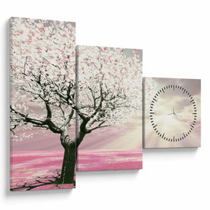 Schilderij - Boom, roos (met klok) (V020058V9070C)