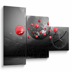 Schilderij - Rode abstracte ballen (met klok) (V020098V9070C)
