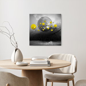 Glasschilderij - Gele abstracte ballen (2)