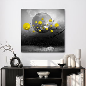 Glasschilderij - Gele abstracte ballen (3)