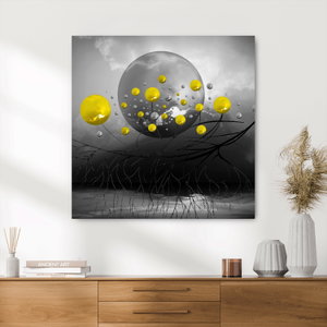 Glasschilderij - Gele abstracte ballen (4)