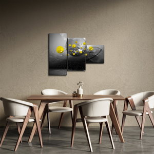 Schilderij - Gele abstracte ballen (met klok) (2)