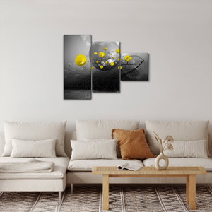 Schilderij - Gele abstracte ballen (met klok) (3)