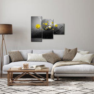 Schilderij - Gele abstracte ballen (met klok) (4)