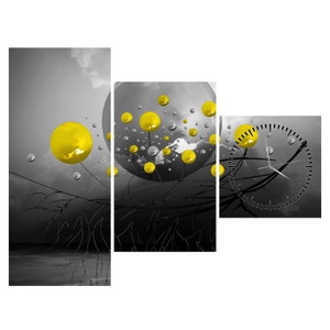 Schilderij - Gele abstracte ballen (met klok) (6)