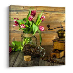 Slika - tulipani, mlinček in kava