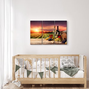 Schilderij - Wijngaard met druiven en wijn (2)
