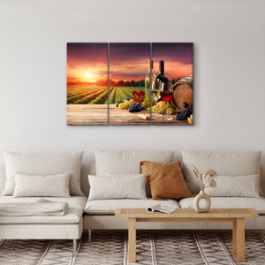 Schilderij - Wijngaard met druiven en wijn (4)