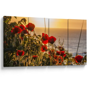 Leinwandbild eines Sonnenuntergangs mit Mohnblumen
