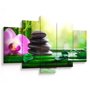 Schilderij - Massagestenen met orchidee
