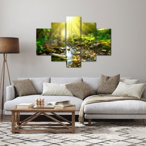 Schilderij - Rivier in groen bos (2)
