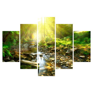 Schilderij - Rivier in groen bos (6)