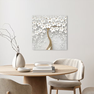 Glasbild eines weißen Baumes mit Blumen (3)