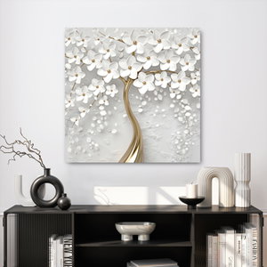 Glasbild eines weißen Baumes mit Blumen (4)