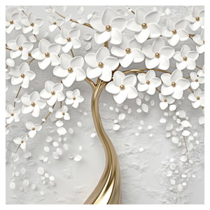 Glasbild eines weißen Baumes mit Blumen (5)