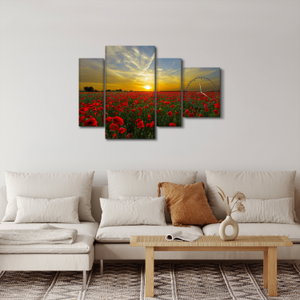 Schilderij - Klaprozenveld (met klok) (2)