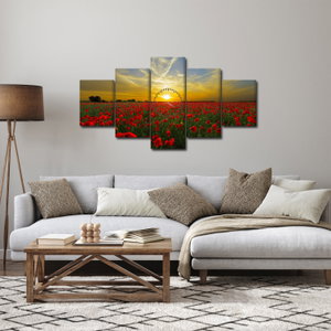 Schilderij - Klaprozenveld (met klok) (3)