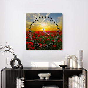 Schilderij - Klaprozenveld (met klok) (2)