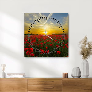 Schilderij - Klaprozenveld (met klok) (4)