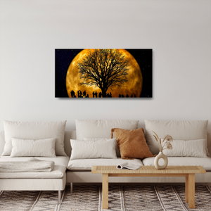 Glasschilderij - Maan en silhouetten (2)