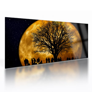 Glasschilderij - Maan en silhouetten (V020995V10050GD)