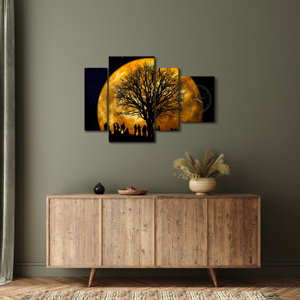 Schilderij - Maan en silhouetten (met klok) (2)