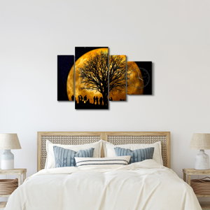Schilderij - Maan en silhouetten (met klok) (3)
