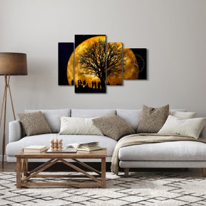 Schilderij - Maan en silhouetten (met klok) (4)