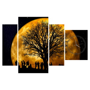 Schilderij - Maan en silhouetten (met klok) (6)