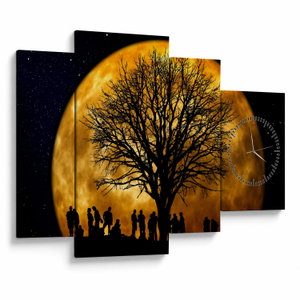 Schilderij - Maan en silhouetten (met klok) (V020995V11075C)