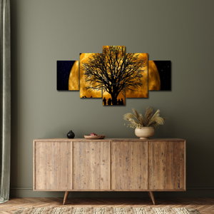 Schilderij - Maan en silhouetten (met klok) (2)