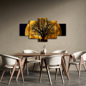 Schilderij - Maan en silhouetten (met klok) (3)