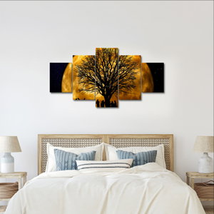Schilderij - Maan en silhouetten (met klok) (4)