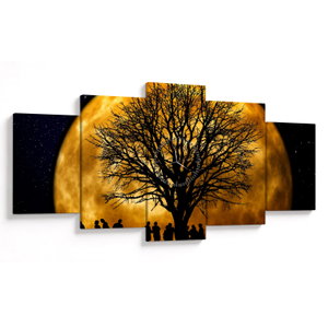 Schilderij - Maan en silhouetten (met klok) (V020995V15080C)