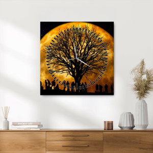 Schilderij - Maan en silhouetten (met klok) (2)