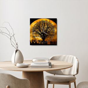 Schilderij - Maan en silhouetten (met klok) (3)