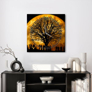 Schilderij - Maan en silhouetten (met klok) (4)