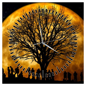 Schilderij - Maan en silhouetten (met klok) (6)