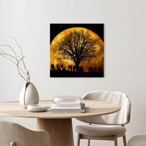 Glasschilderij - Maan en silhouetten (2)