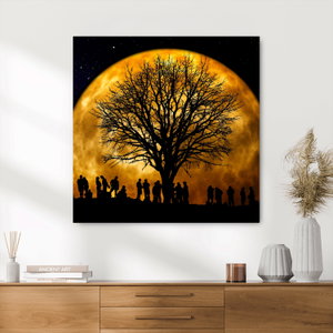 Glasschilderij - Maan en silhouetten (4)