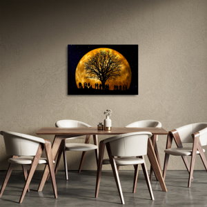 Glasschilderij - Maan en silhouetten (2)