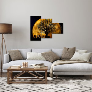 Schilderij - Maan en silhouetten (met klok) (2)