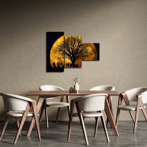 Schilderij - Maan en silhouetten (met klok) (3)