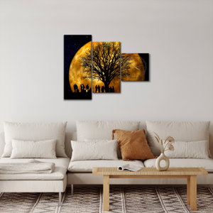 Schilderij - Maan en silhouetten (met klok) (4)