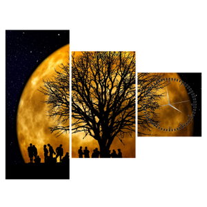 Schilderij - Maan en silhouetten (met klok) (6)
