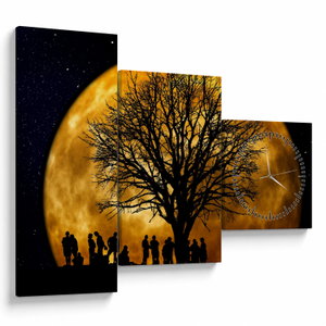 Schilderij - Maan en silhouetten (met klok) (V020995V9070C)