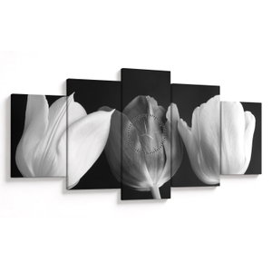 Schilderij - Zwart-witte tulpen (met klok) (V021916V15080C)