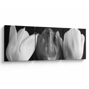 Schilderij - Zwart-witte tulpen (met klok) (V021916V9030C)